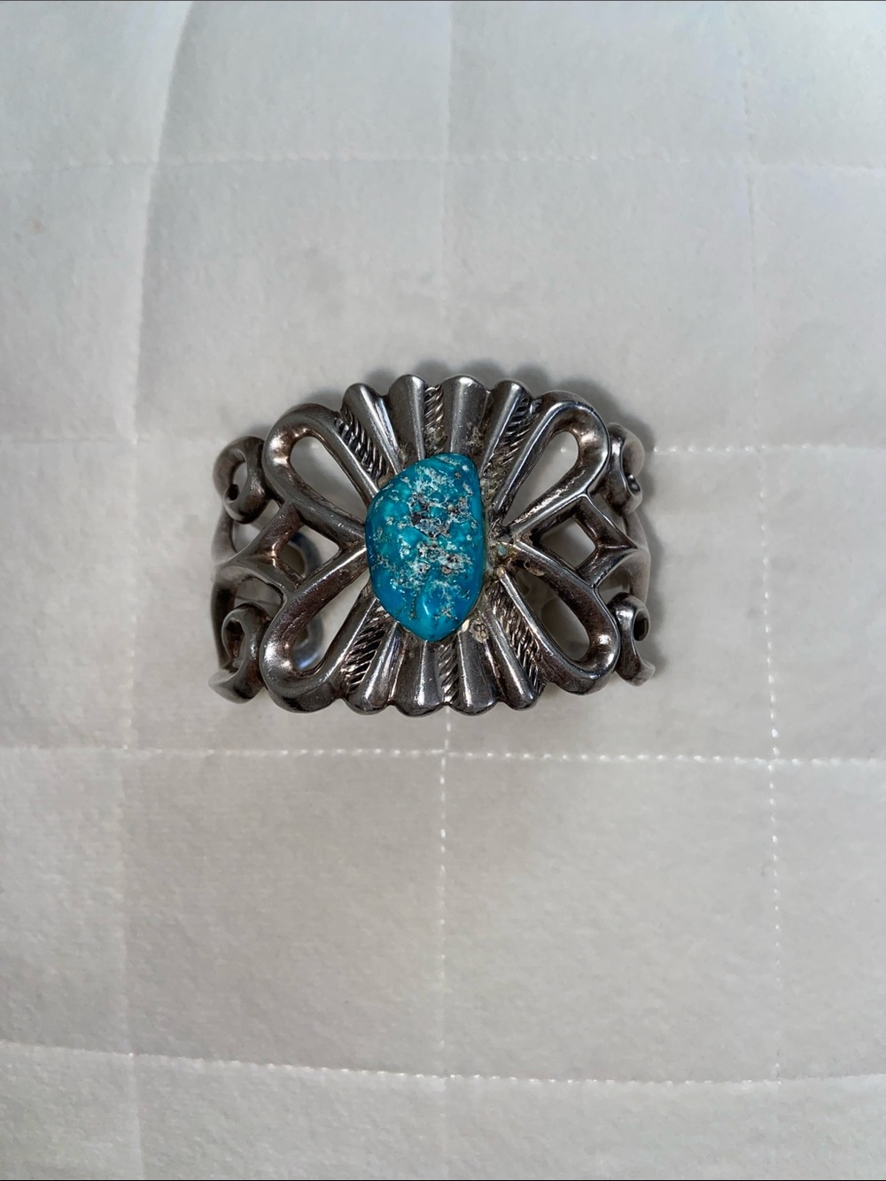 Vintage Navajo Sandcast Sterling Silver Cuff Bracelet 6.5 inches Old Pawn